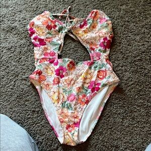 Cupshe Floral One Piece Swimsuit - Pink, Orange, Green